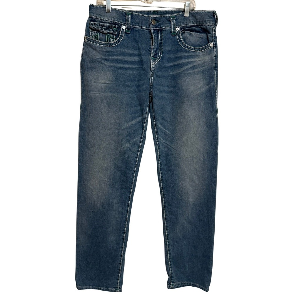 True Religion Ricki Jeans Women's 32(35in Waist) Denim Blue Relaxed Straight